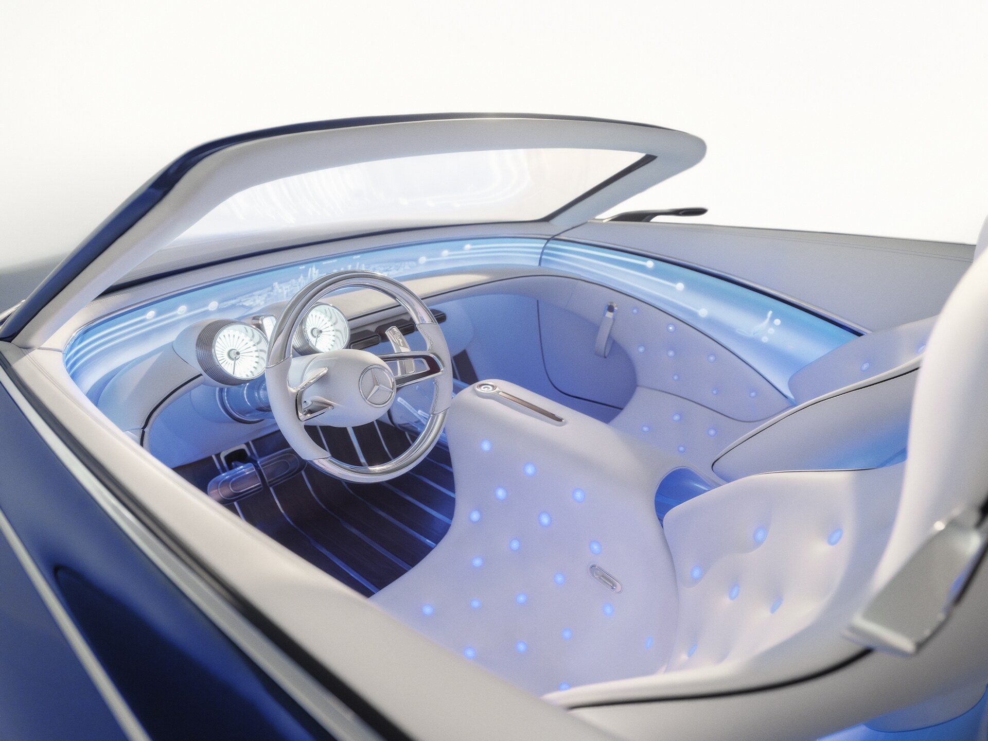 A vision of the interior of a Mercedes-Maybach in the future.