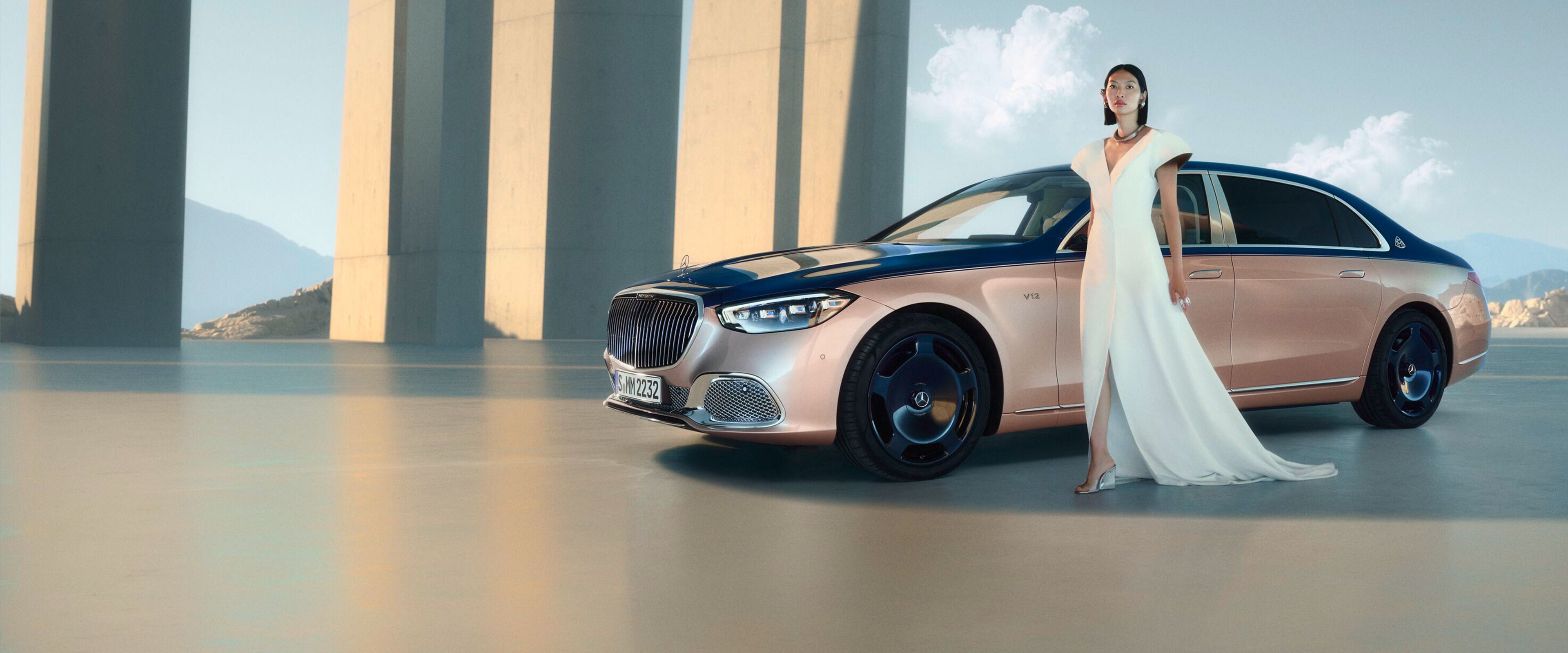 A Mercedes-Maybach with two-tone paintwork in different views.