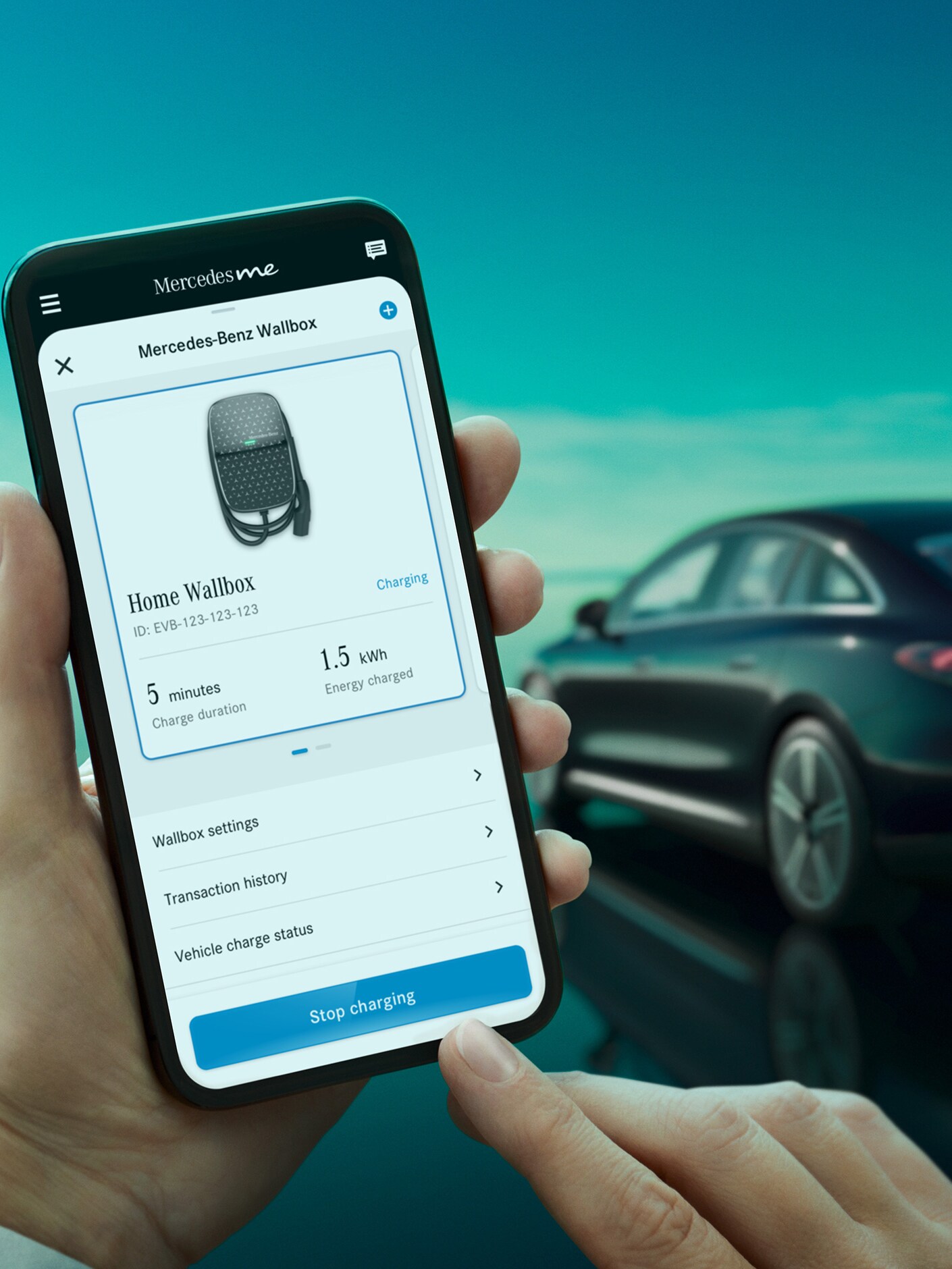 The image shows a rear view of the EQE from Mercedes-EQ.