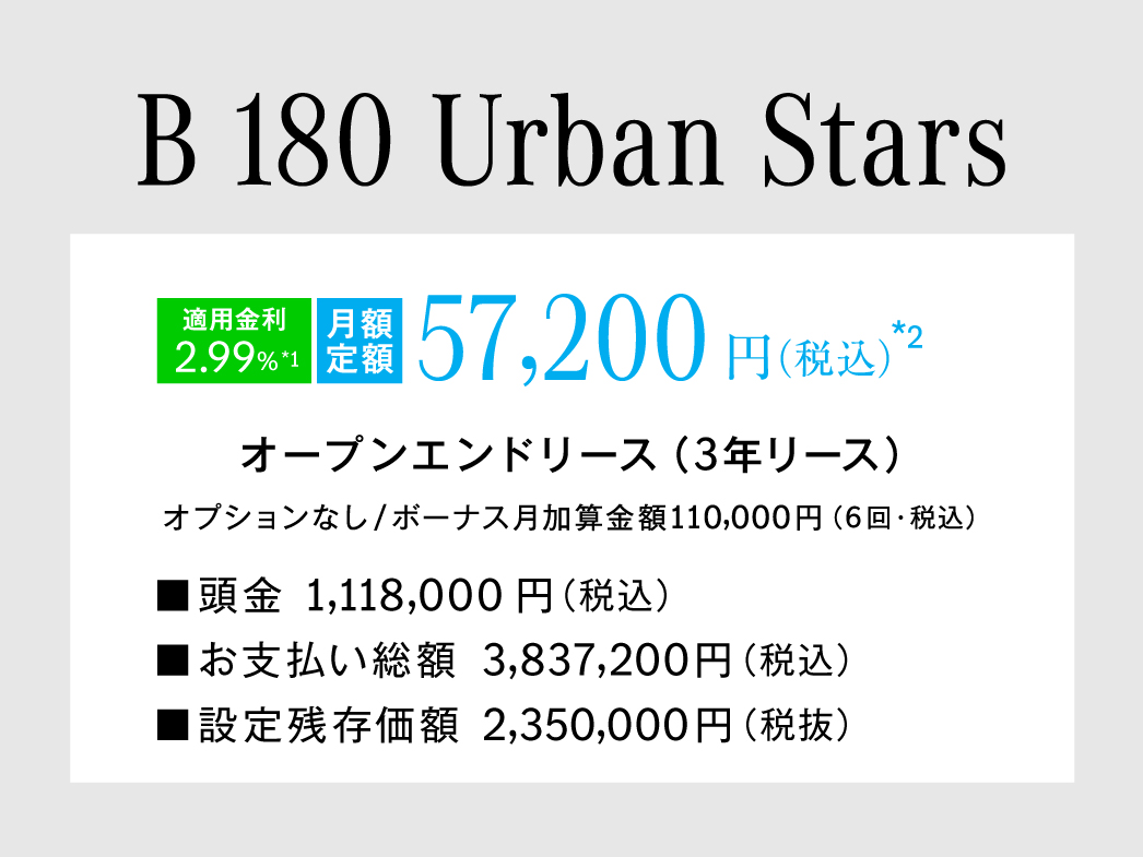 B 180 Urban Stars 月額プラン B 180 Urban Stars 月額プラン