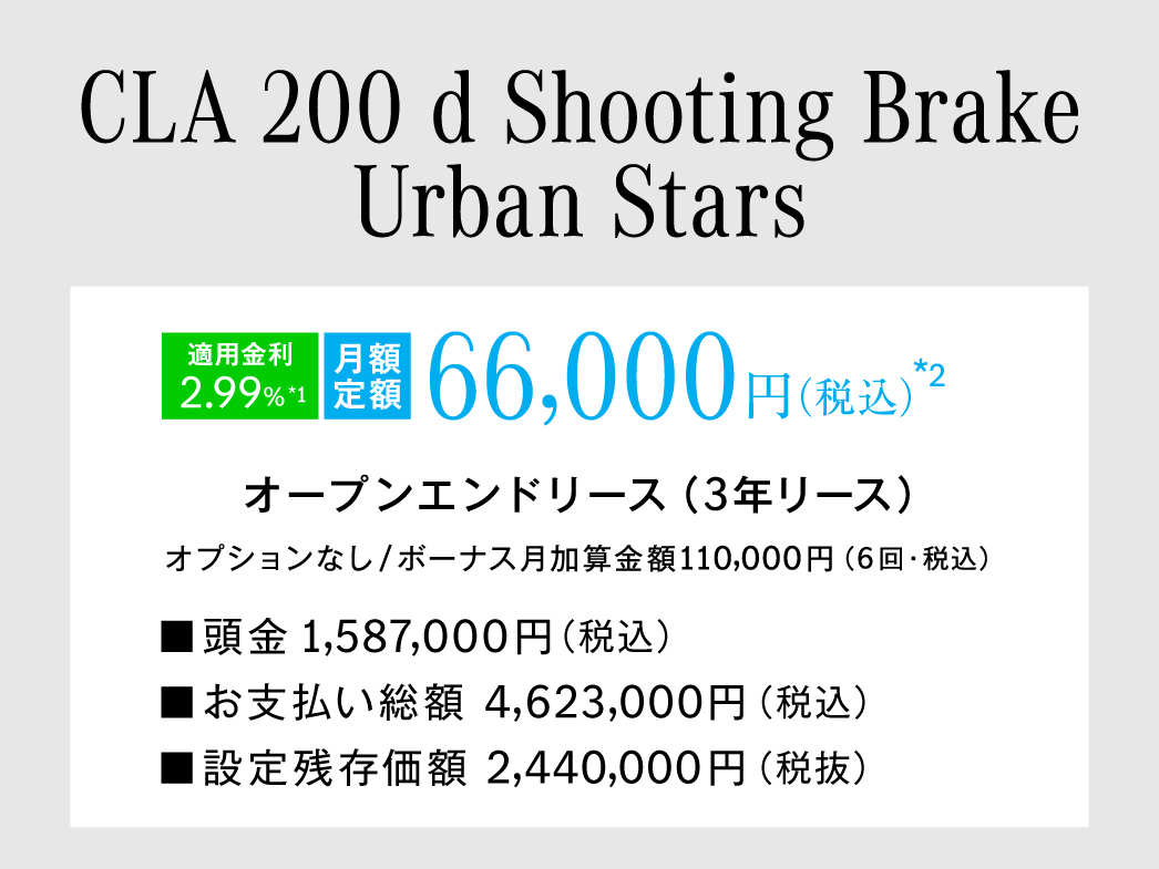 CLA 200 d Shooting Brake Urban Stars 月額プラン CLA 200 d Shooting Brake Urban Stars 月額プラン