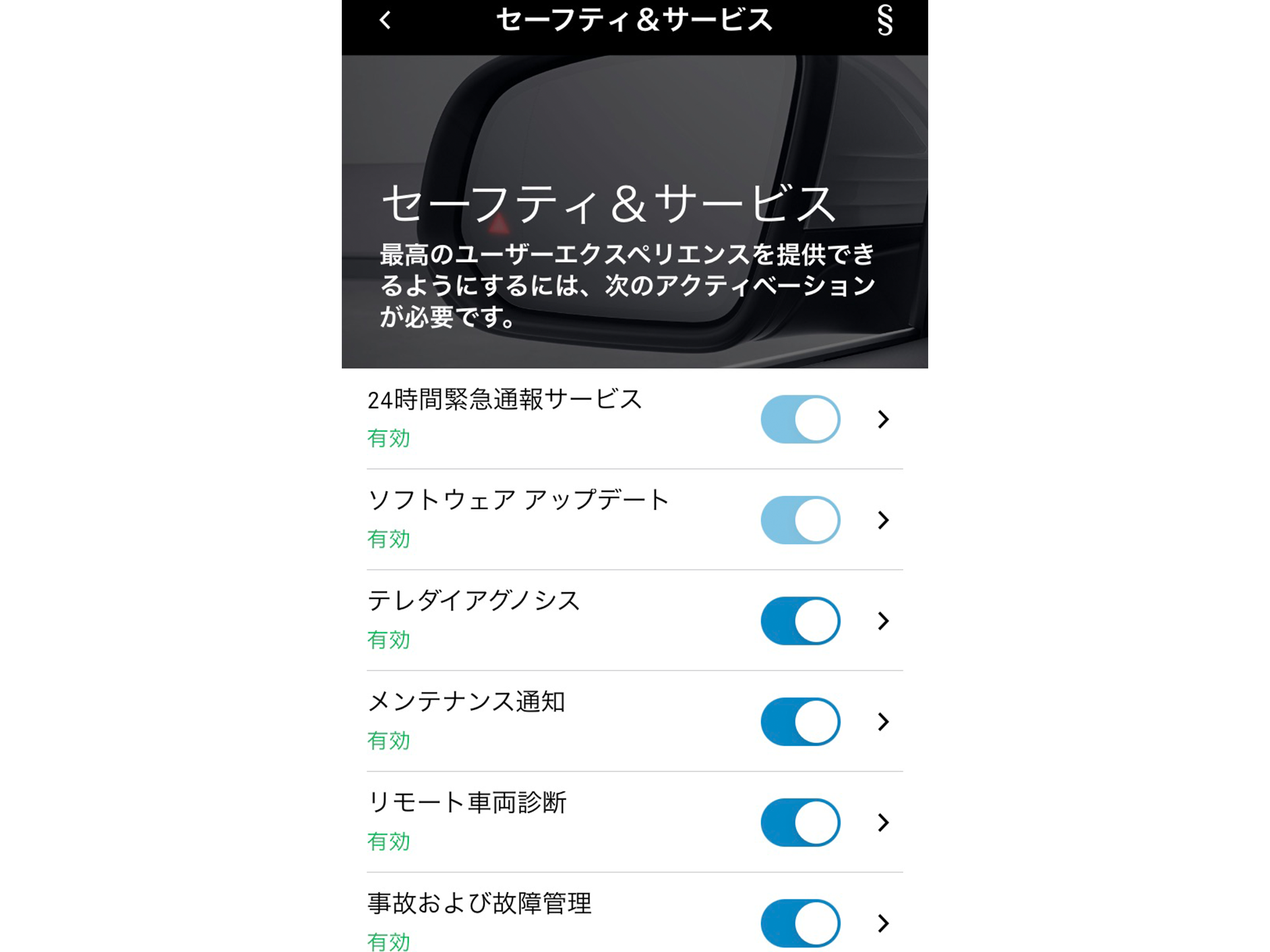 手順4で選択したカテゴリ内の各サービス別に有効/無効を設定することができます。